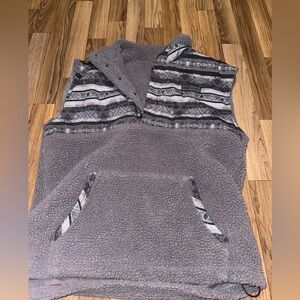 Hooey Cozy Gray Sherpa Vest with Patterned Accents
